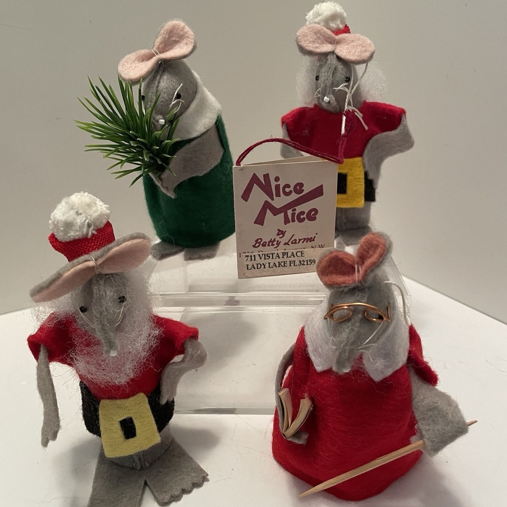 Vintage "Nice Mice by Betty Larmi" Christmas Felt Figurines - Set of 4 Handmade